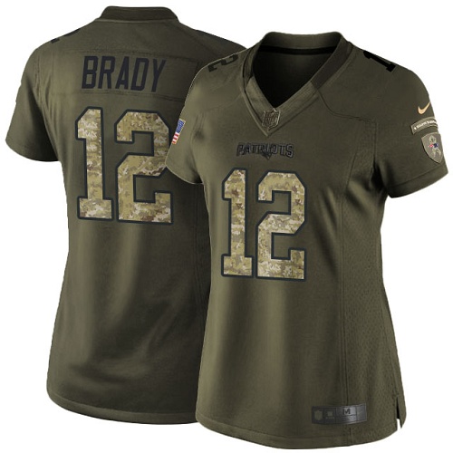 Women's Elite Tom Brady Nike Jersey Green - #12 Salute to Service NFL New England Patriots